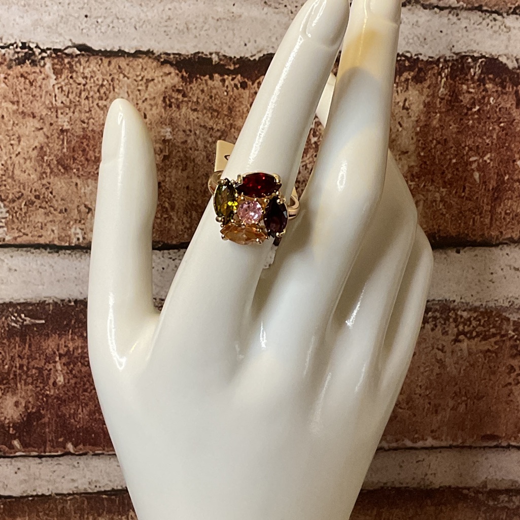 Lovisa Elegant Multicolor Gemstone Gold Ring Sz 7.5 Cubic Zirconia Stones